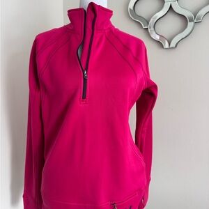 Under Armour Hot Pink Quarter-Zip with Teal Logo and Multi-Stripe Trim